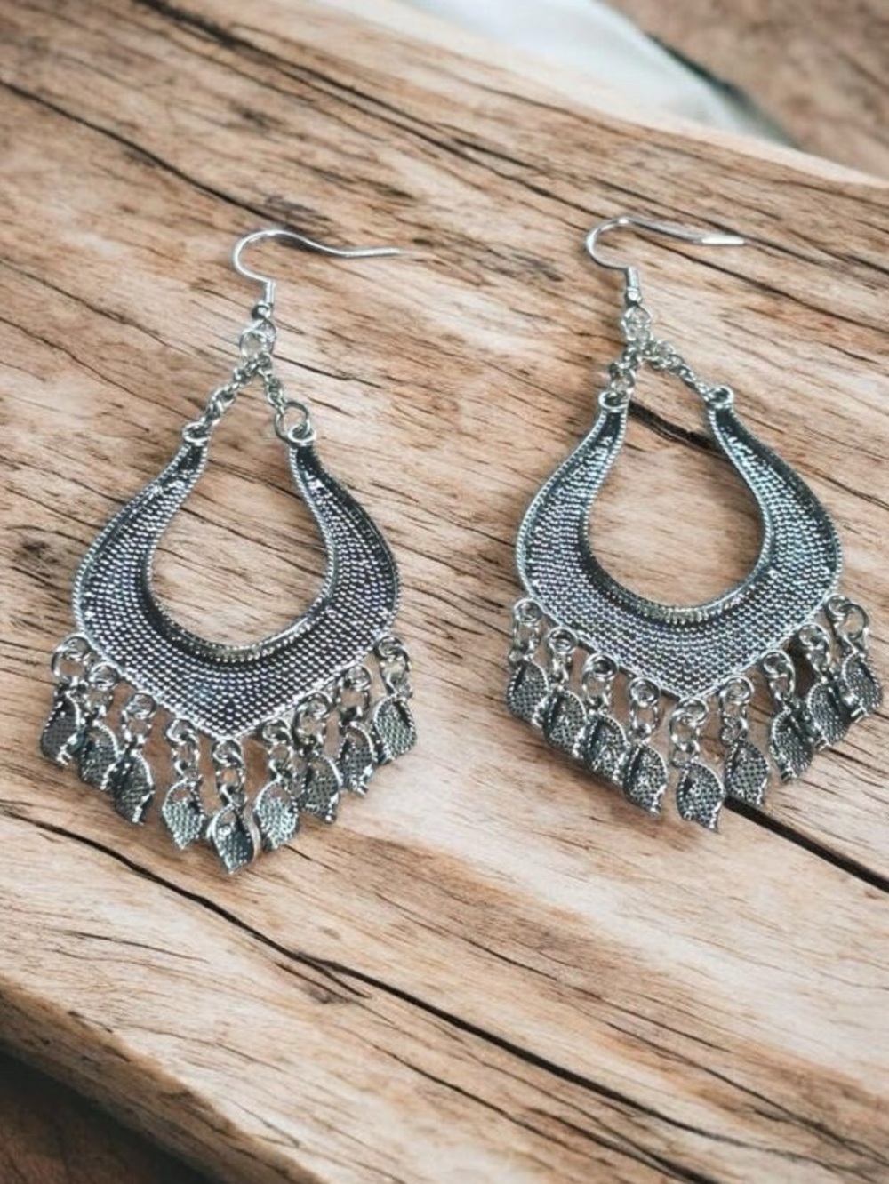 Boho Festival SilverTeardrop Earrings With Turquoise, Teal Tassel Beads - Picture 2 of 4